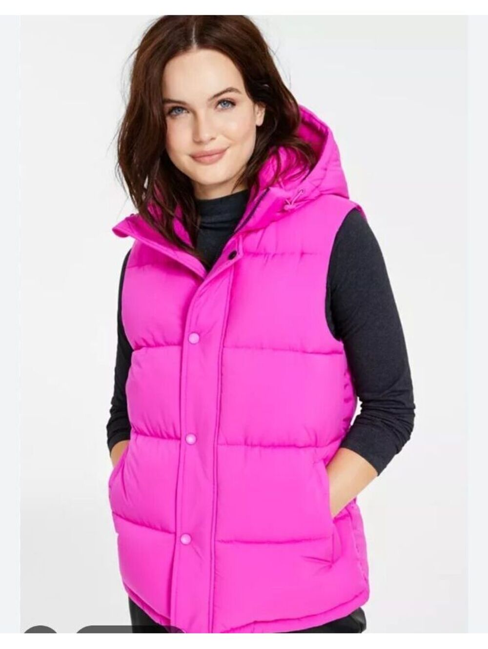 Size XS BCB Pink Hooded Puffer Vest, Sleeveless Winter Jacket